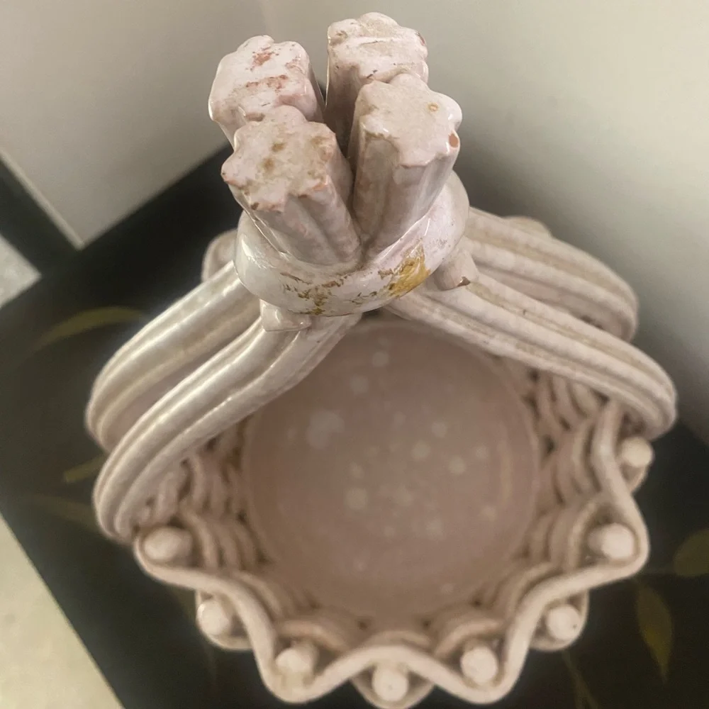 RARE FIND - Vintage Italian Porcelain Woven Basket with Braided Twisted Handle